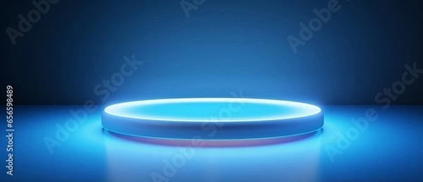 Fototapeta Abstract Minimalistic Light Blue Background with Circular Neon Glow for Product Presentation