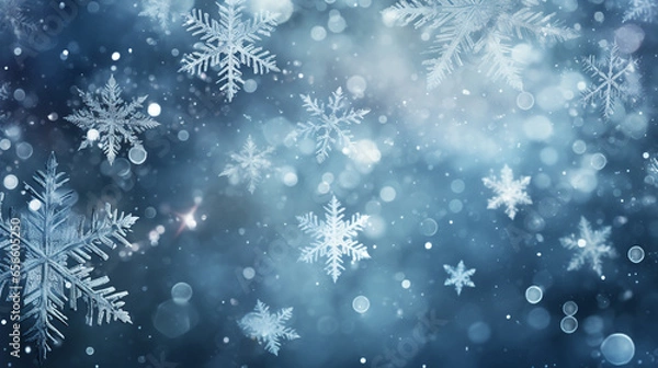 Obraz Magie des flocons de neige étoilés sur fond bleu glacial