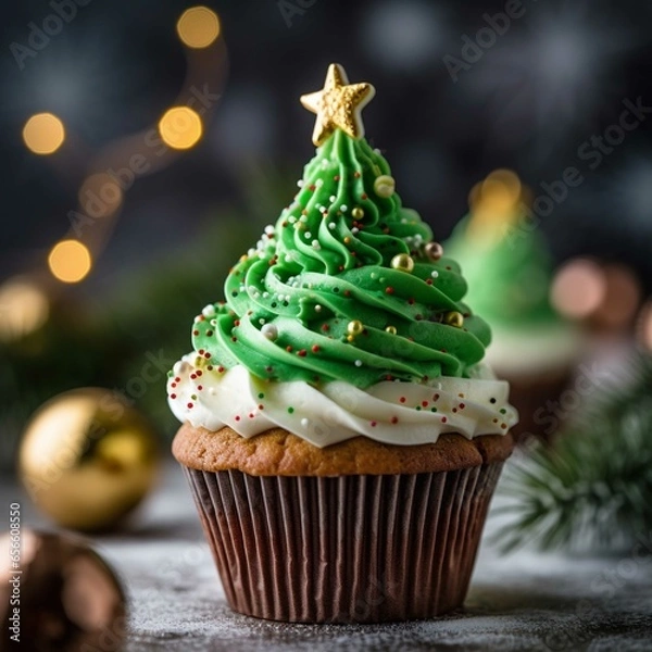 Obraz Christmas cupcake with christmas decoration