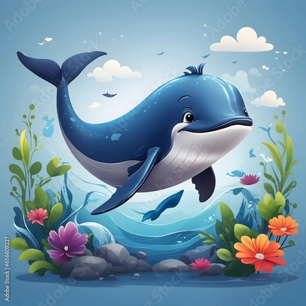 Obraz Blue whale illustration Ai Generative