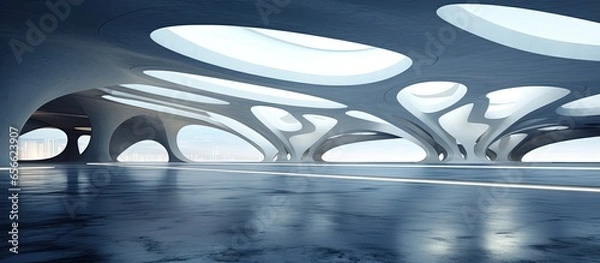 Fototapeta Abstract futuristic architecture with concrete floor in a with copyspace for text