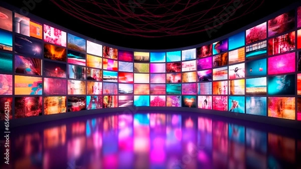 Fototapeta A room equipped with an impressive video wall screens, Generative AI