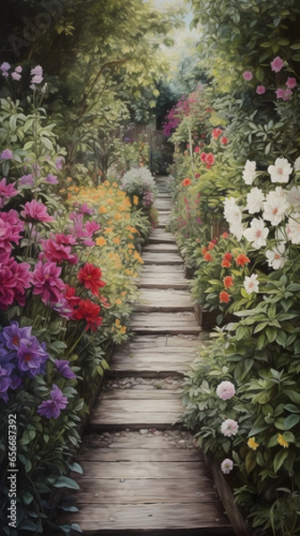 Fototapeta A garden path with flowers