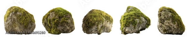 Fototapeta Large stone shape mossy rocks, square size, isolated on transparent background generative ai