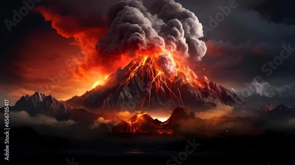 Fototapeta Fiery Eruption: A mesmerizing display of a volcano's fury
