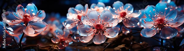 Obraz Neon flowers with fluorescent petals. Generative AI