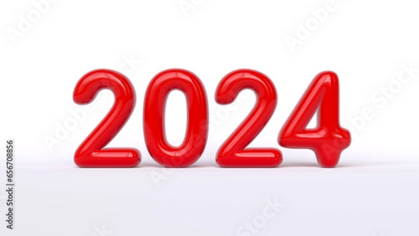Fototapeta 2024 new year 3d number. Red 3d number on white background. 3d render illustration