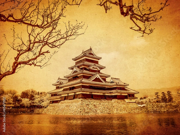 Obraz Matsumoto castle in old paper background, Japan