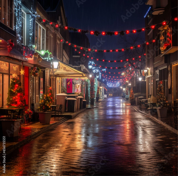 Fototapeta Christmas lights on the street, decorate the street with Christmas celebrations