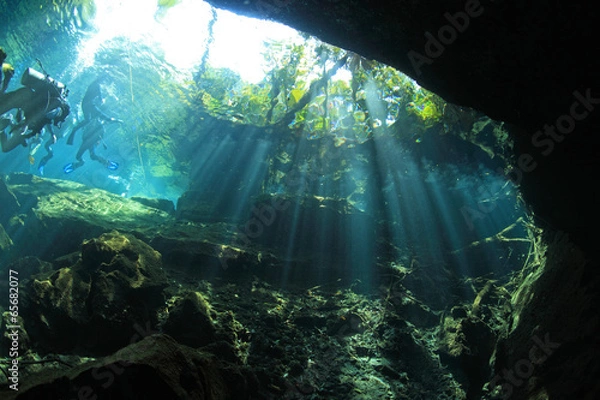 Fototapeta Entrance area of cenote underwater cave