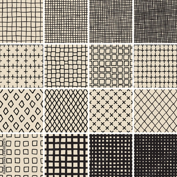 Obraz Basic Doodle Seamless Pattern Set No.7 in black and white