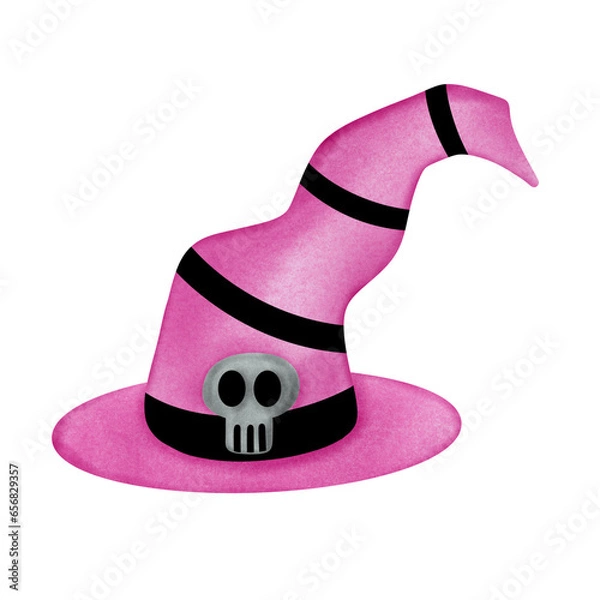Fototapeta a pink witch hat with askull on it