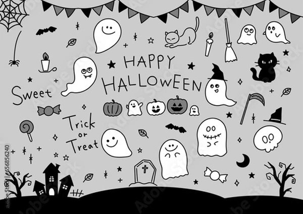 Obraz HappyHalloween モノクロ