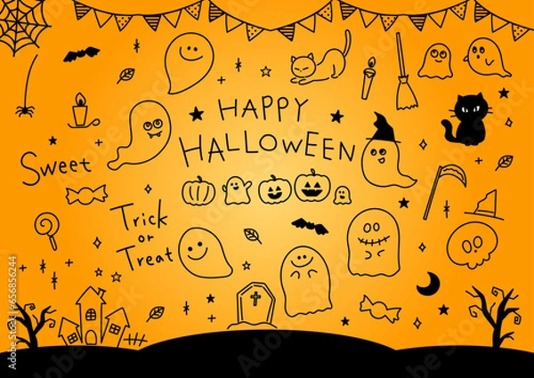 Obraz HappyHalloween オレンジ背景