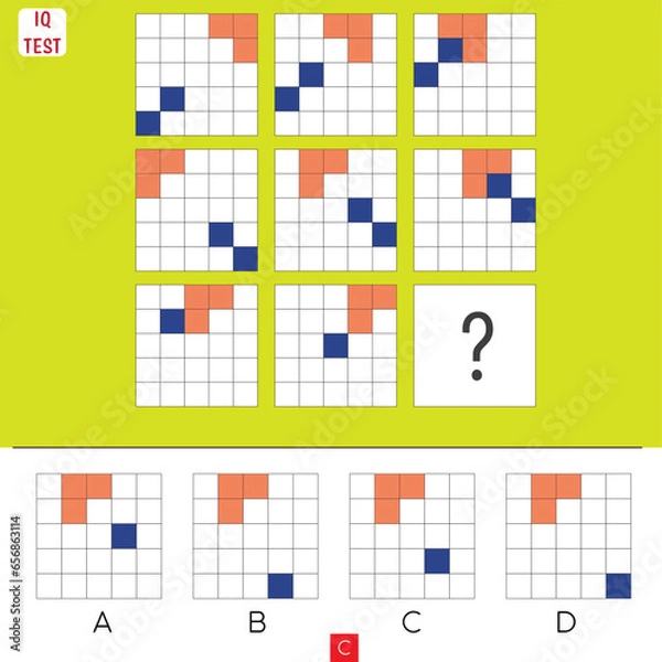 Obraz matrix, algorithm intelligence question. Iq test symmetry questions. Intelligence questions 