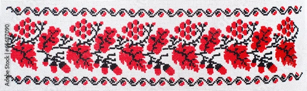 Obraz flowers embroidered cross-stitch pattern, ethnic ornament