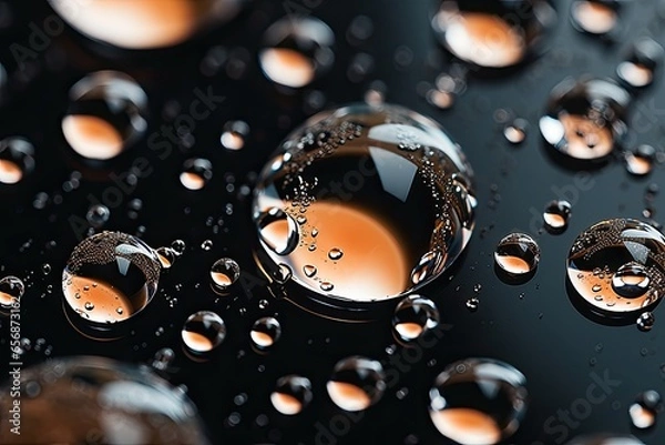 Obraz water drops on black surface, microscopic zoom