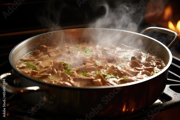 Obraz beef stroganoff based covered, with steam showing the heat