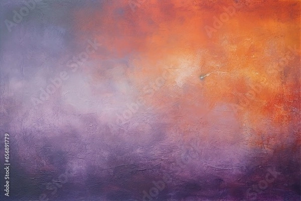 Obraz acrylic paint purple, orange and brown background, in the style of mysterious backdrops, atmospheric light, textured canvas, dark orange and light bronze, abstraction-création, unprimed canvas, dark s
