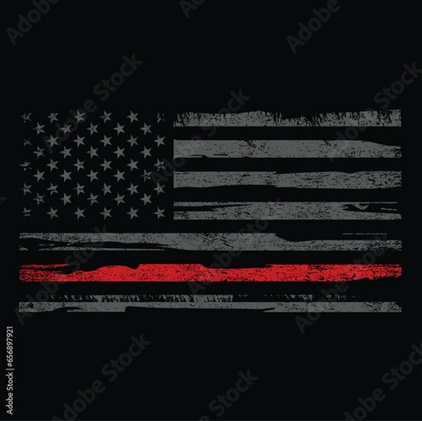Fototapeta Distressed Thin Red Line American Flag T-Shirt Vector Design, Grunge usa Firefighter with thin red line shirt.	