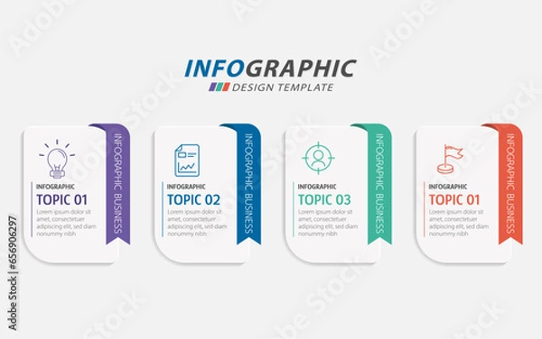 Fototapeta Timeline Creator infographic template. 4 Step timeline journey, calendar Flat simple infographics design template. presentation graph. Business concept with 4 options, vector illustration.	