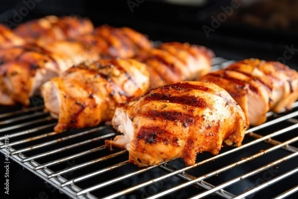 Obraz layering grilled chicken piece on a rack for cooling