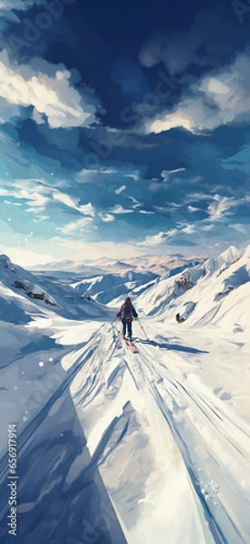 Obraz A man is skiing in a snow mountain