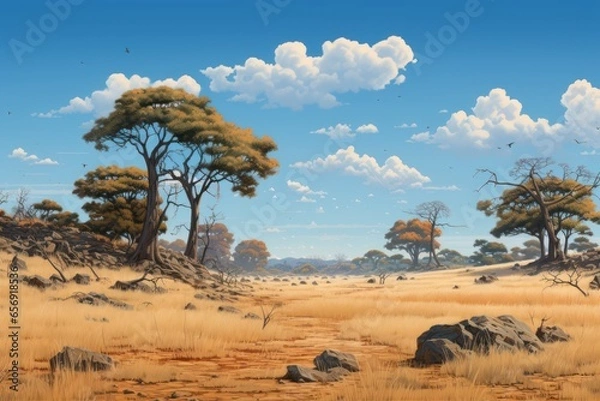 Fototapeta Sunset in the African savanna, amzing afica, wildlife, Generative AI