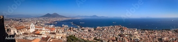 Fototapeta View of the Gulf of Naples. Naples and the Mount Vesuvius with Capri in the distance from the Castel Sant'Elmo.
