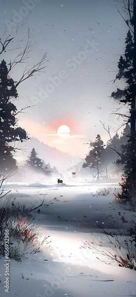 Obraz Japanese style snow landscape