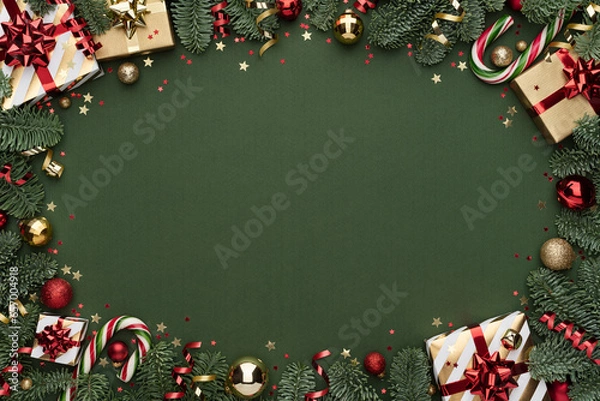 Obraz Christmas Frame on Green Background