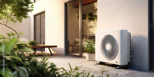 Obraz Air source heat pump installed in a residential building