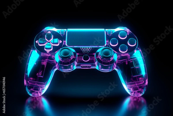 Fototapeta Neon glowing gamepad or joystick