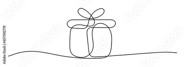 Obraz Gift Box shape drawing by continuous line, thin line design vector illustration