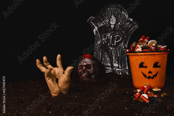 Obraz halloween day the bucket full of candy retro