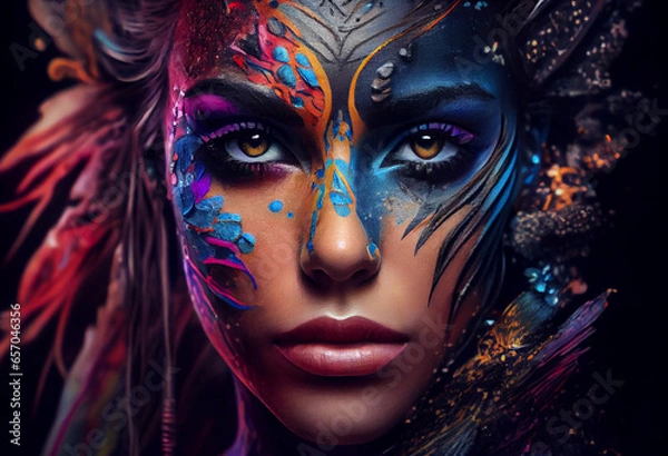 Fototapeta Woman's face painted with bright colors