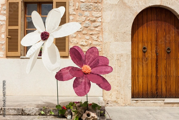 Obraz Big textil flower decorations on "Costitx en Flor" (Costitx in bloom) Flower Fair, Majorca, Spain