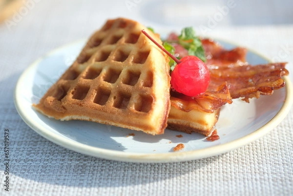Obraz waffles with strawberry jam