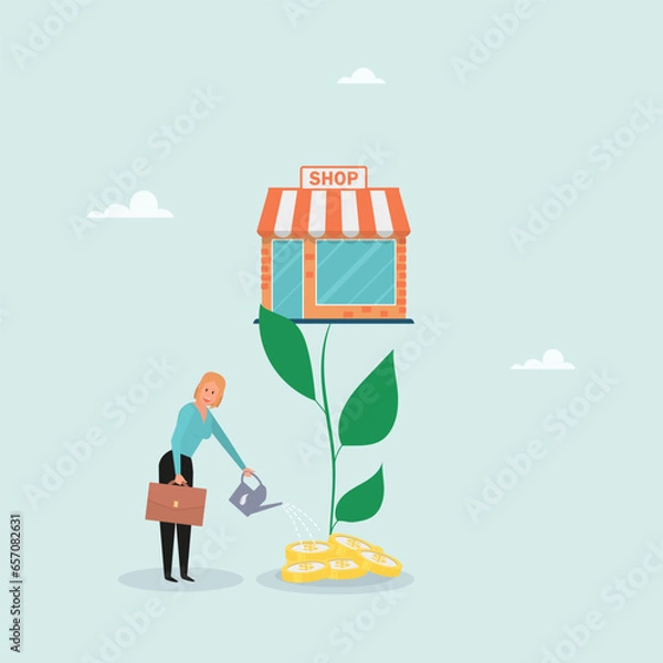 Fototapeta Grow your store and get more profit, expand your storefront or grow your small business. Concepts for increasing store income.
