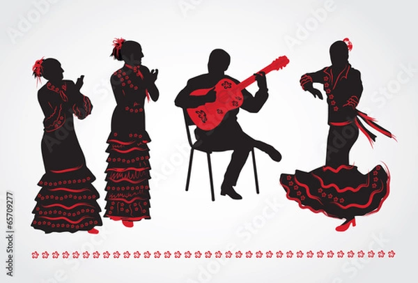 Fototapeta Flamenco dancers and a guitarist. Set of silhouettes on a white