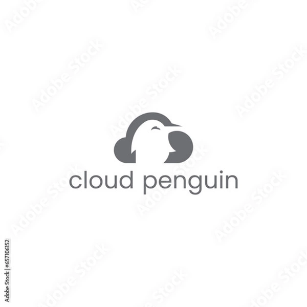 Fototapeta Penguin Cloud Logo Negative Space Concept Vector Template. Business, company, security, server template