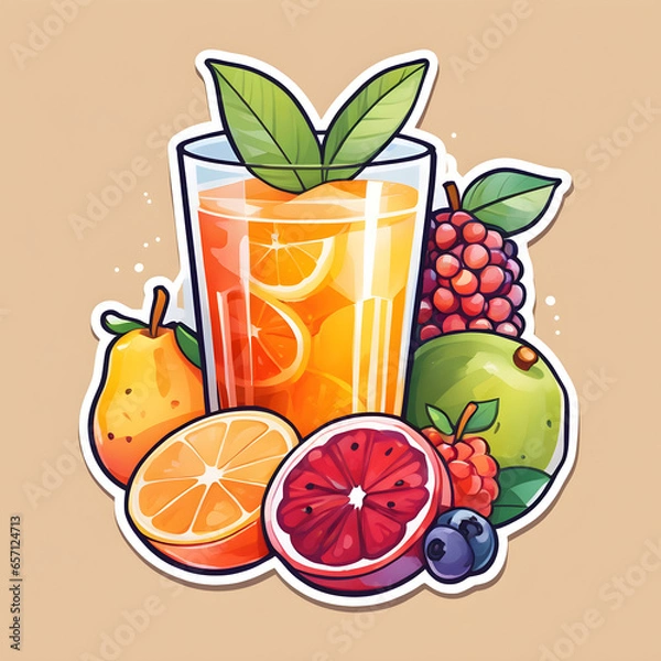 Obraz Cute 2d mixed fruit stickers, vector illustration