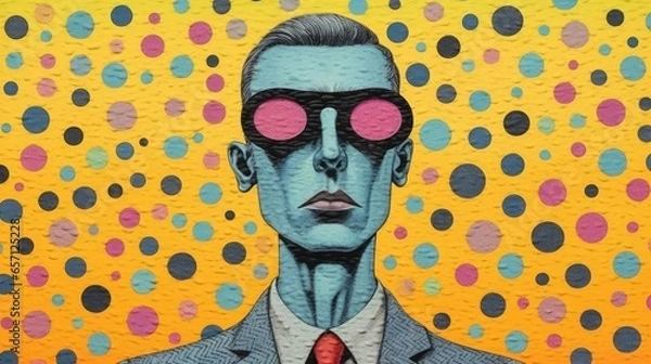 Fototapeta A portrait of men, modern artwork, abstract colorful painting with geometric shapes. Hand drawn digital painting