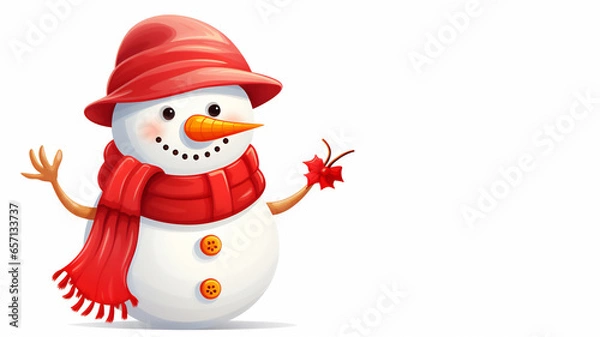 Obraz Cartoon snowman a winter sculpture during the festive season of Christmas which could be used as a greeting card, computer Generative AI stock illustration isolated on a white background with copy spa