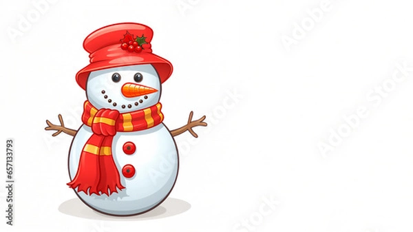 Obraz Cartoon snowman a winter sculpture during the festive season of Christmas which could be used as a greeting card, computer Generative AI stock illustration isolated on a white background with copy spa