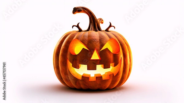 Fototapeta 3D Halloween pumpkin lantern, white background. Generative Ai