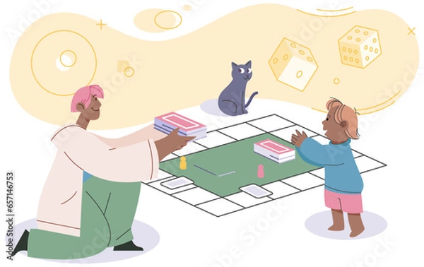 Fototapeta Game together. Family fun. Friendship time. Vector illustration. Board games provide opportunity to disconnect from screens and connect with loved ones Engaging in game with others brings out sense of