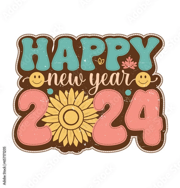 Obraz Happy New Year 2024 Retro T Shirt Design Vector