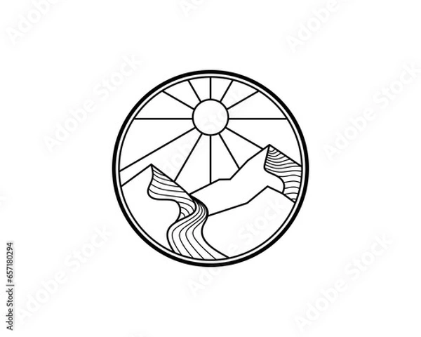 Fototapeta Mountain in line art vector logo