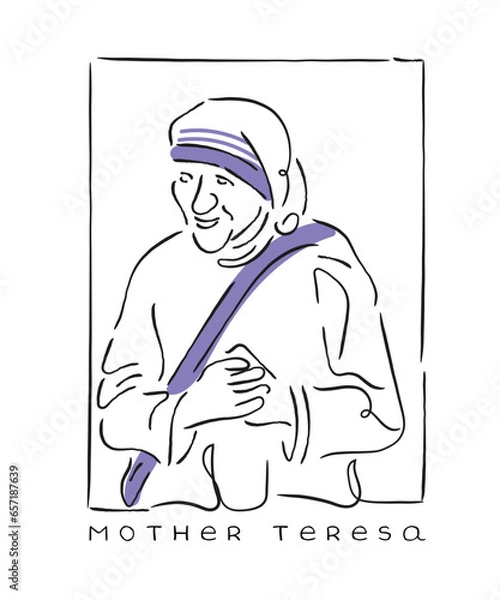 Obraz line art of Mother teresa. Empowered women. Women's day concept art